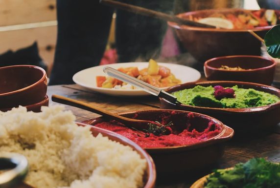 Shared table with homemade dishes