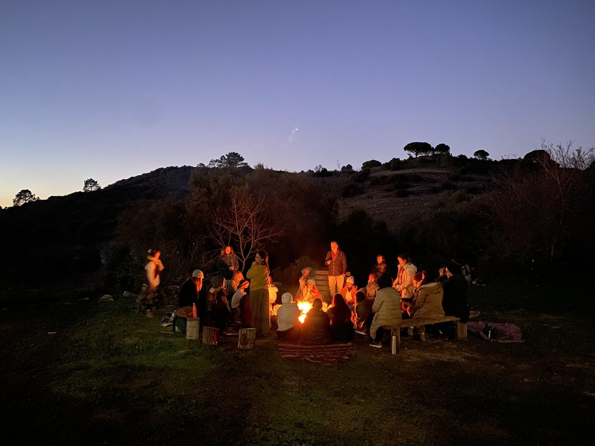 Evening fire circle in the valley